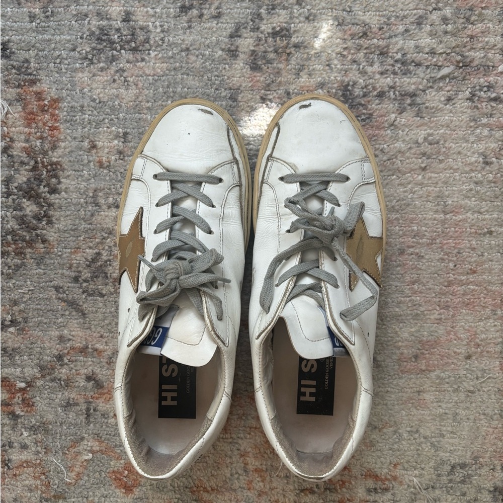 Golden Goose Cream Sneakers with Gold Accents